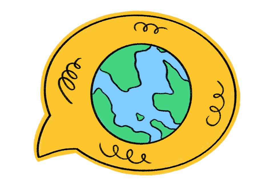Illustration of a speech bubble containing Earth